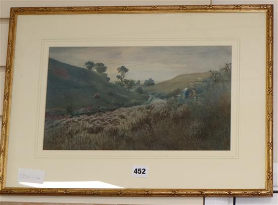 Alfred H. Hart, watercolour, Blackberry pickers, signed, 20 x 35cm